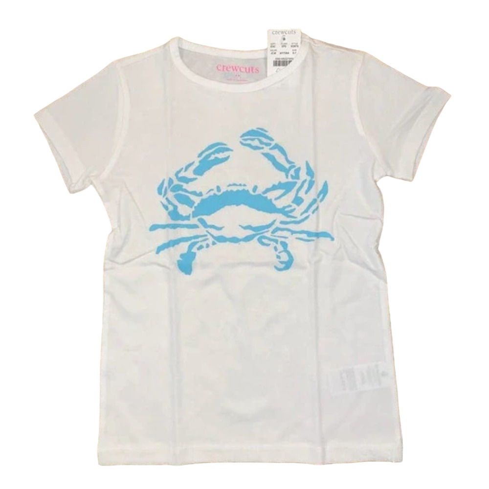 NWT J. Crew Girls' White w/Teal Glitter Crab Graphic Tee